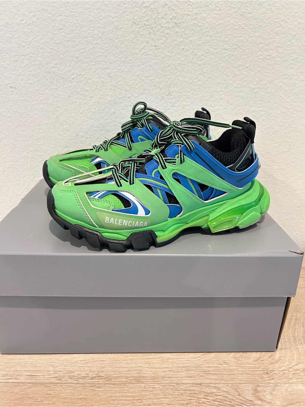 Balenciaga Mesh Nylon Womens Track Sneakers Blue Green, Size 37, $1150